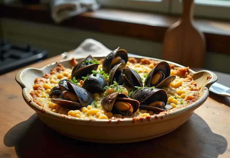 Gratin de moules à la crème aillée savoureuse