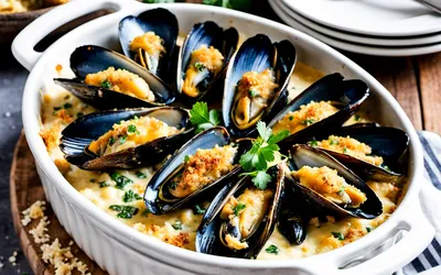 Gratin de moules farcies au comté et à l'ail : recette gourmande et facile