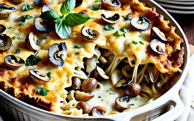 Recette facile de gratin de pâtes aux champignons crémeux et doré au four