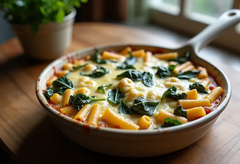 Gratin de pâtes aux épinards fondants et fromage gratiné