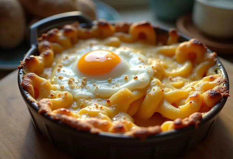 Gratin de pâtes gourmand aux œufs mollets fondants