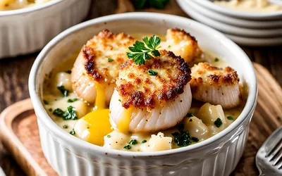 Gratin de Saint-Jacques crémeux au four - recette facile et gourmande