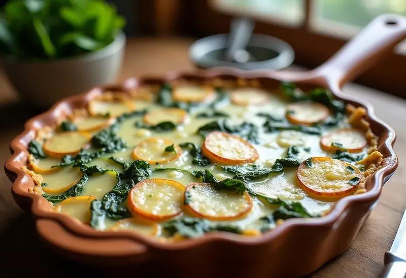 Gratin fondant d'épinards et pommes de terre à la crème