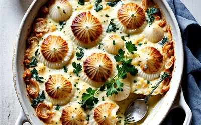 Gratin de noix de Saint-Jacques et lotte à la crème - recette facile et gourmande