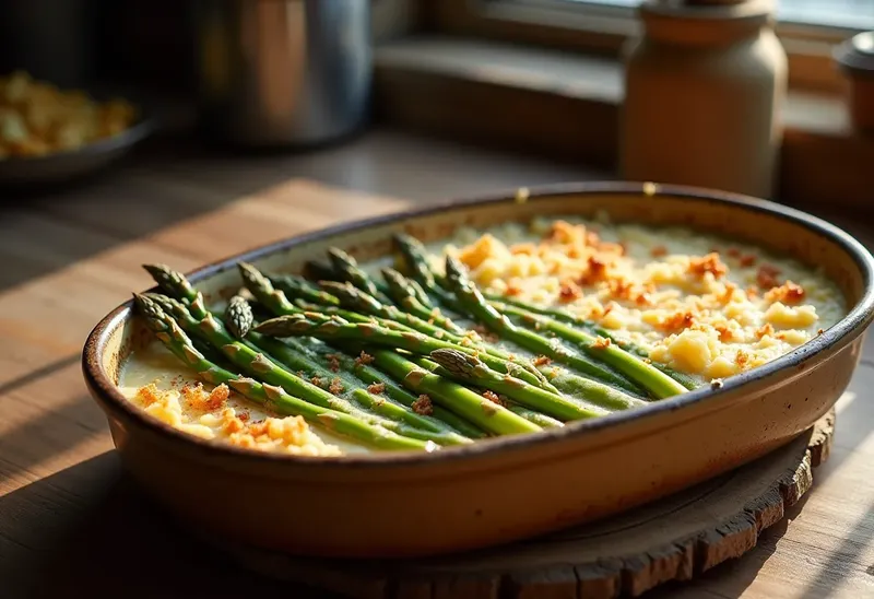 Gratin savoureux d'asperges à la cancoillotte fondante