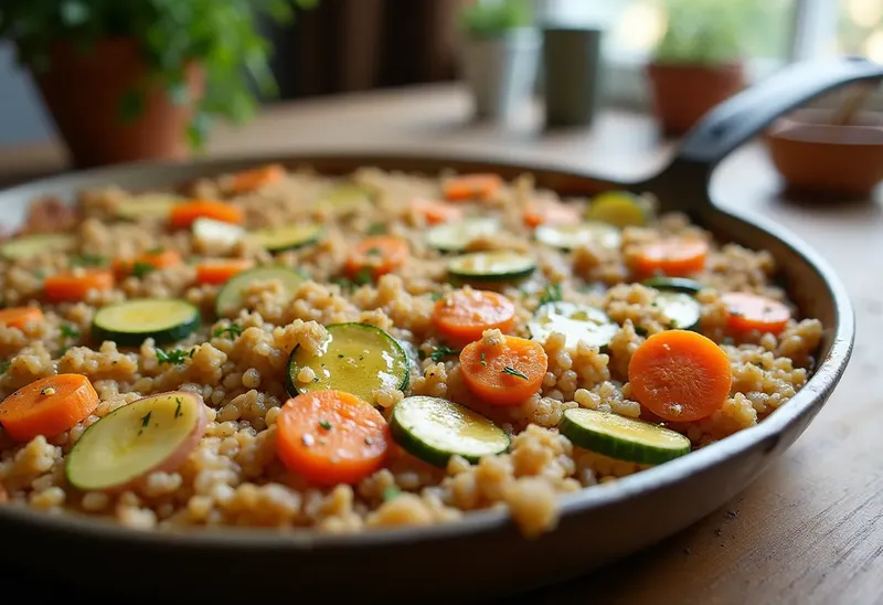 Gratin savoureux de céréales aux légumes et fromage