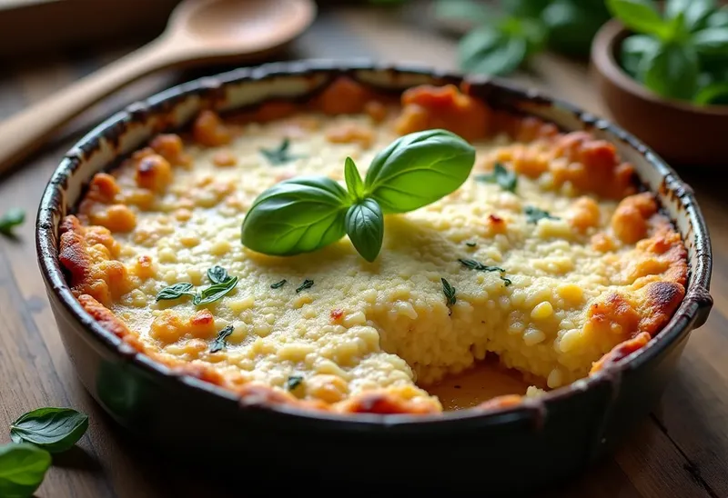 Gratin savoureux de courgettes et riz au basilic et parmesan