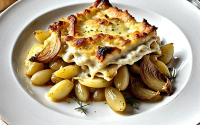 Gratin de morue aux oignons caramélisés : recette facile et savoureuse