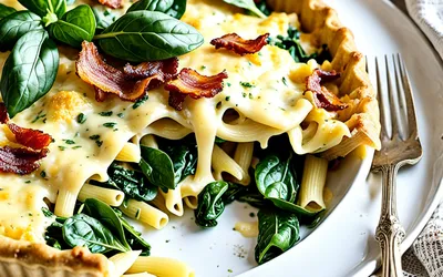 Gratin de pâtes au lard et épinards : recette facile et gourmande