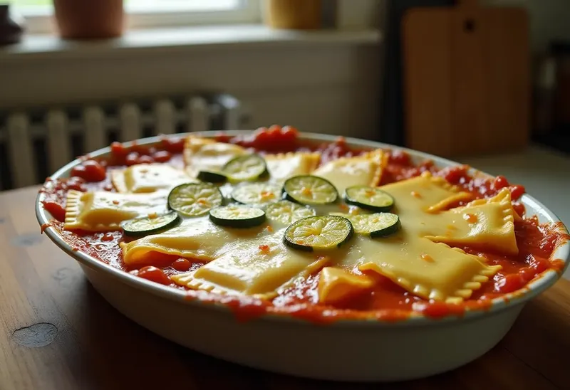 Gratin savoureux de ravioles aux courgettes fondantes