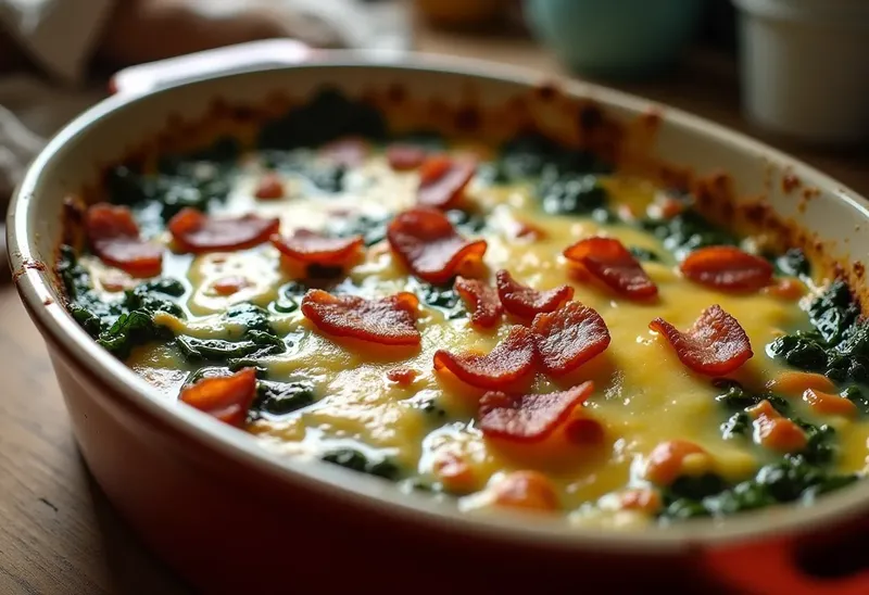 Gratin savoureux d'épinards au lard croustillant