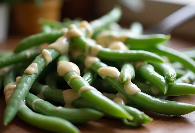 Haricots verts frais à la sauce béchamel onctueuse