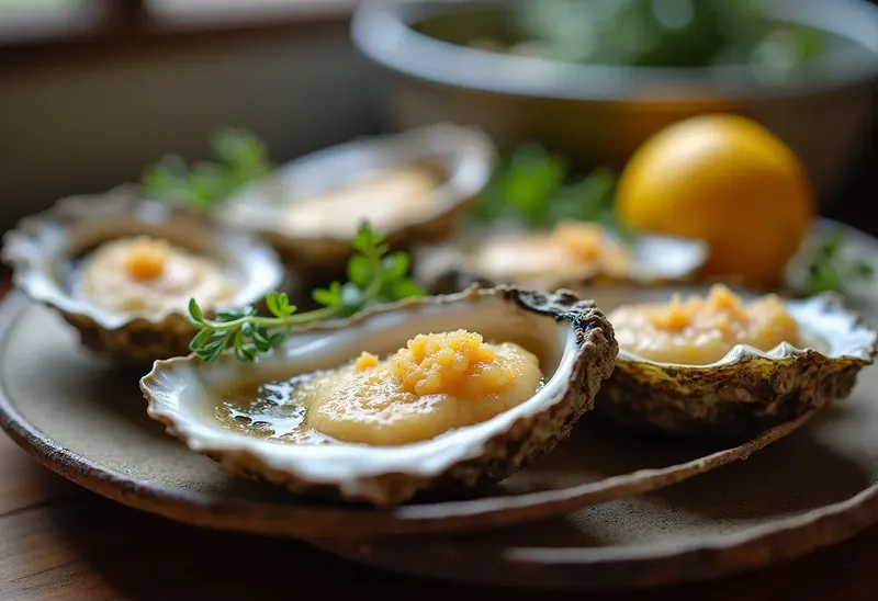 Huîtres chaudes gratinées à la sauce mousseuse au champagne