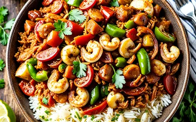 Photo de Recette jambalaya créole de Louisiane : plat épicé et savoureux