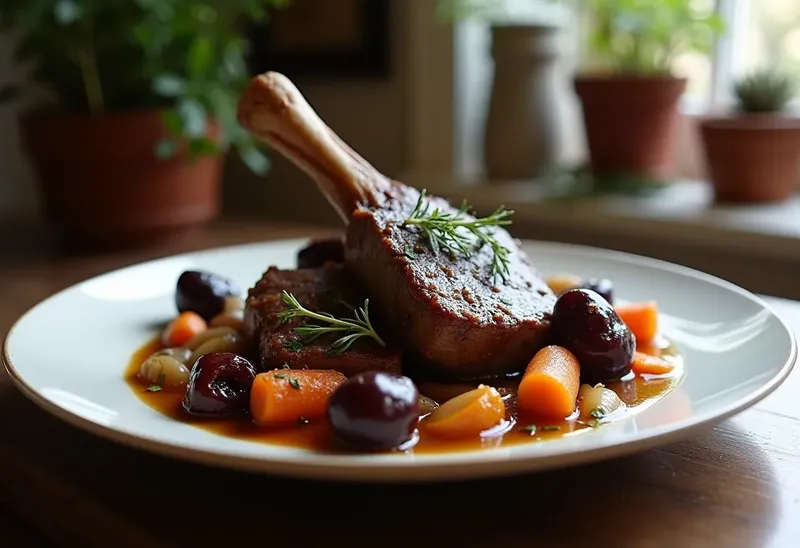 Jarret de veau braisé au cidre et pruneaux fondants