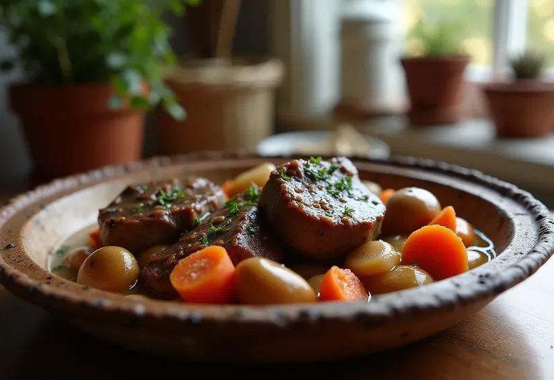 Jarret de veau mijoté aux champignons savoureux