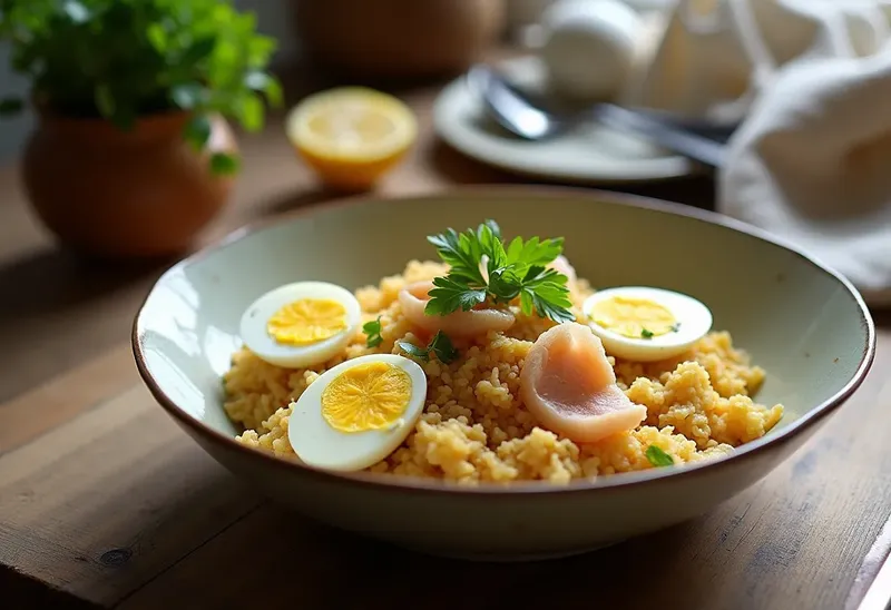 Kedgeree traditionnel : riz parfumé au poisson fumé et œufs