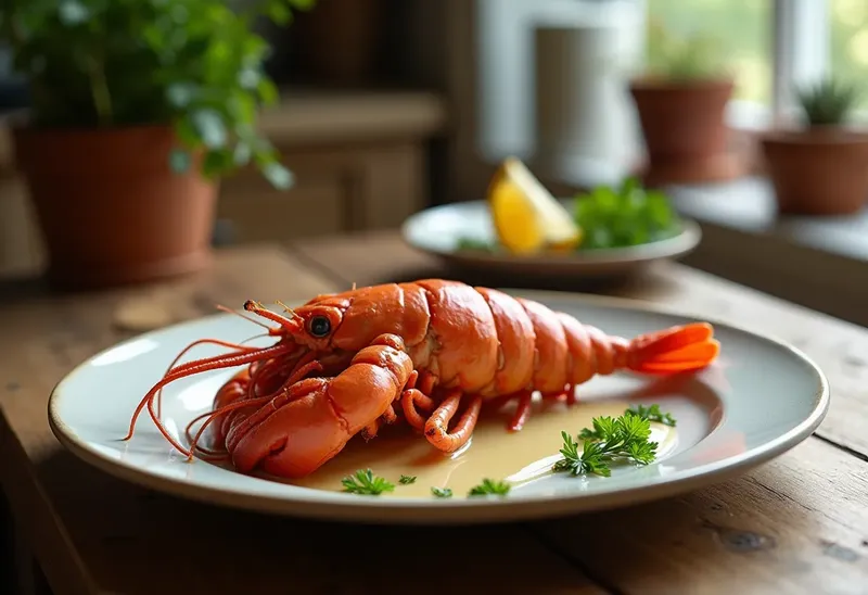 Langouste entière sauce crémeuse au Champagne, recette raffinée et gourmande