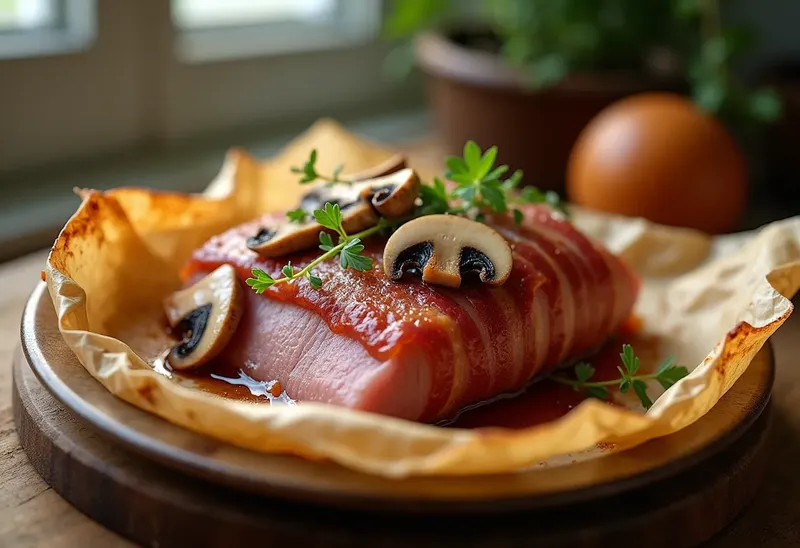 Langue de veau en papillote au lard et champignons : recette gourmande et savoureuse