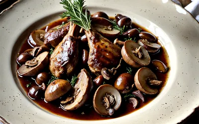 Recette facile de lapin forestier mijoté aux champignons et vin rouge
