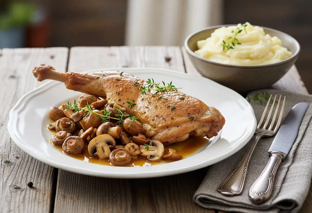 Lapin mariné au vin blanc et champignons sautés : recette savoureuse et facile