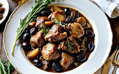 Photo de Lapin mijoté aux pruneaux et à la bière : recette facile et savoureuse