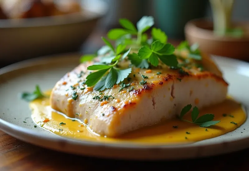 Lapin vapeur à l'estragon et sauce moutarde crémeuse au duo estragon-coriandre