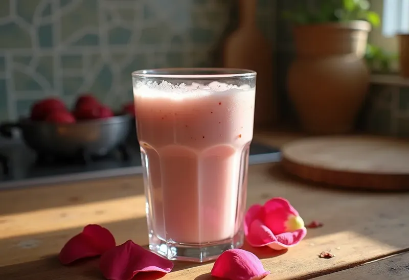 Lassi indien à la rose : boisson fraîche et parfumée