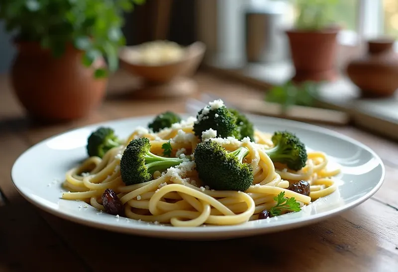 Linguine aux brocolis, raisins secs et pignons de pin : recette savoureuse et facile