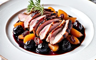 Magret de canard aux fruits secs et sauce au vin rouge - Recette gourmande