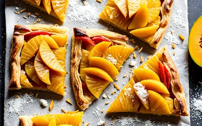 Recette facile de mangues rôties à la vanille sur pâte feuilletée sucrée