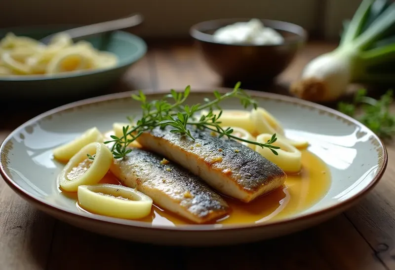 Maquereaux mijotés au vin blanc et poireaux fondants