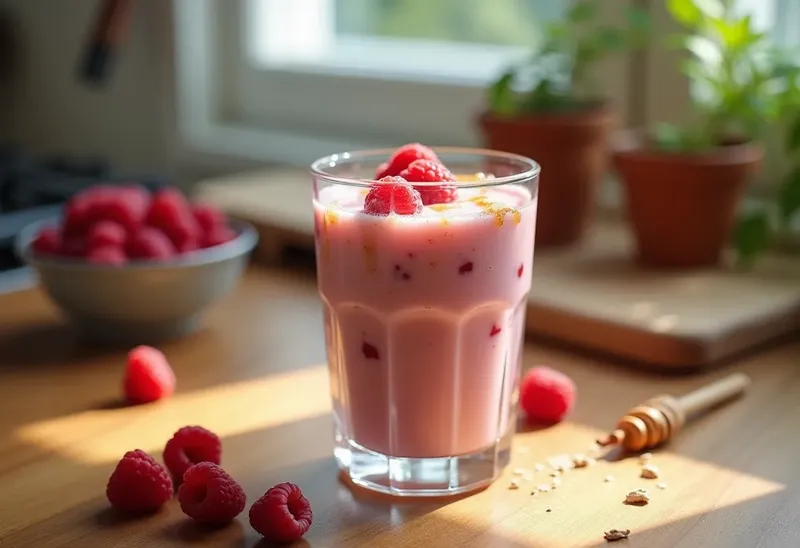 Milk-shake léger et fruité aux framboises fraîches