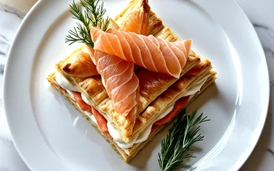 Recette facile de mille-feuille de saumon fumé au carré frais et pamplemousse
