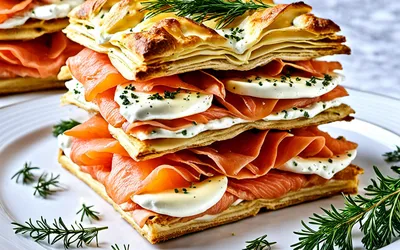 Recette facile et rapide de mille-feuilles au saumon fumé et fromage frais