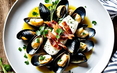 Morue aux moules et lard grillé : recette gourmande et facile