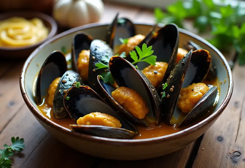 Moules à la pâte d'ail au curry et à la crème : recette savoureuse et facile