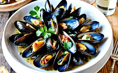 Recette facile de moules au lard fumé et vin blanc - Plat savoureux