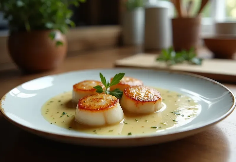 Nage raffinée de coquilles Saint-Jacques au champagne