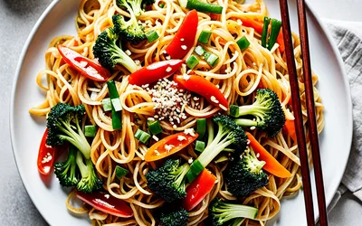 Nouilles chinoises sautées aux légumes croquants et épices parfumées - Recette facile et rapide