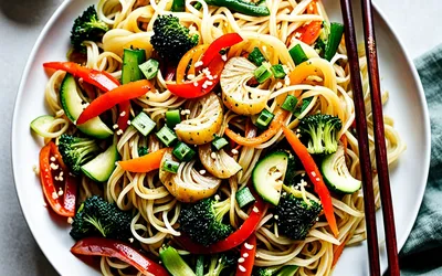 Nouilles chinoises sautées aux légumes et sauce soja - recette facile et rapide