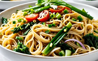 Nouilles chinoises sautées aux petits oignons nouveaux - Recette rapide et savoureuse