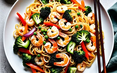 Nouilles sautées aux crevettes et sauce soja : recette facile et rapide