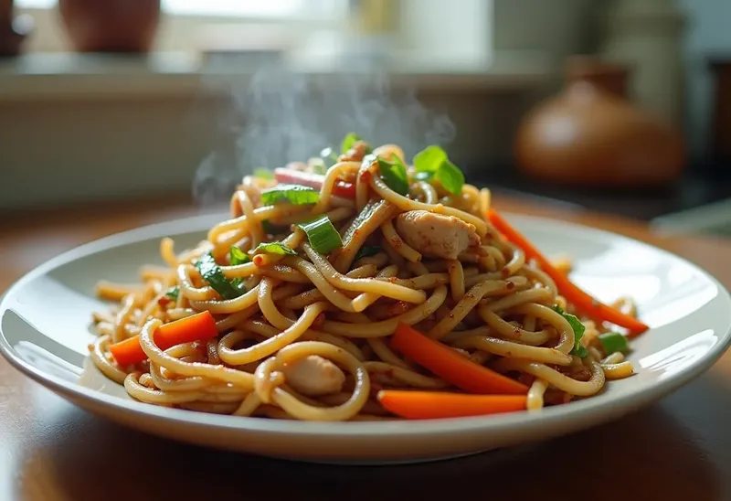 Nouilles sautées aux légumes croquants et poulet à la chinoise