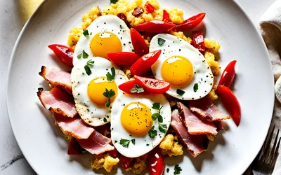 Œufs brouillés aux poivrons, jambon cru et chorizo - Recette facile et savoureuse