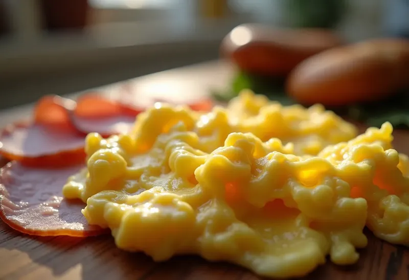 Oeufs brouillés crémeux au jambon cru : recette simple et gourmande