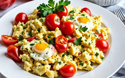 Recette facile d'œufs brouillés aux poivrons et tomates fraîches