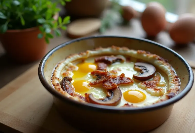 Oeufs cocotte aux champignons et lardons : recette gourmande et facile