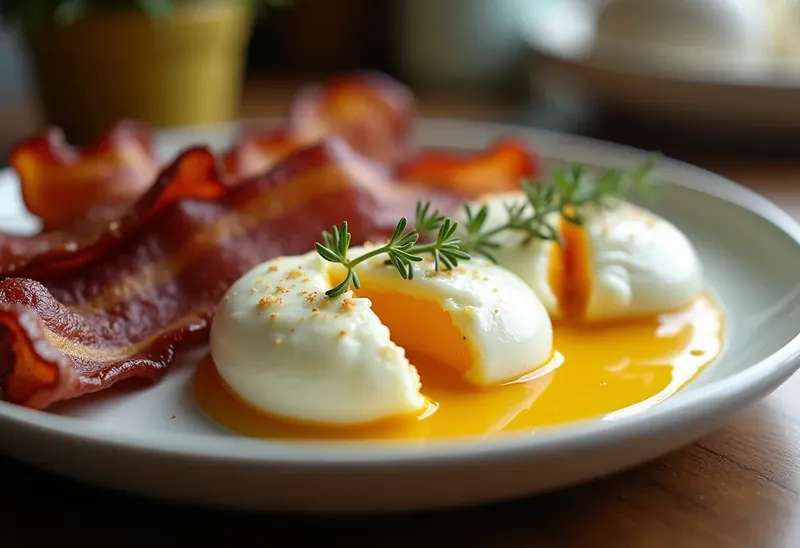 Œufs pochés au vin rouge et lard croustillant : recette savoureuse et gourmande