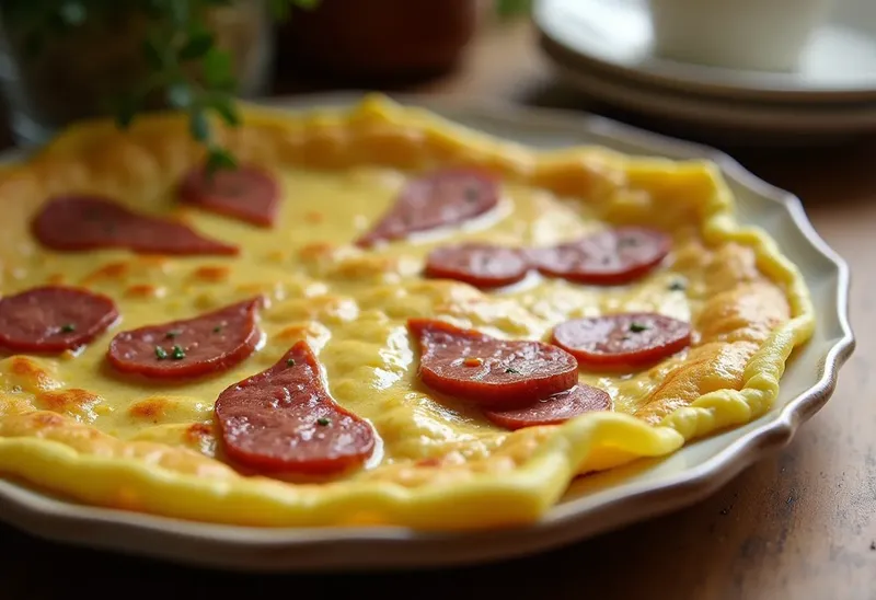 Omelette gourmande au saucisson lyonnais